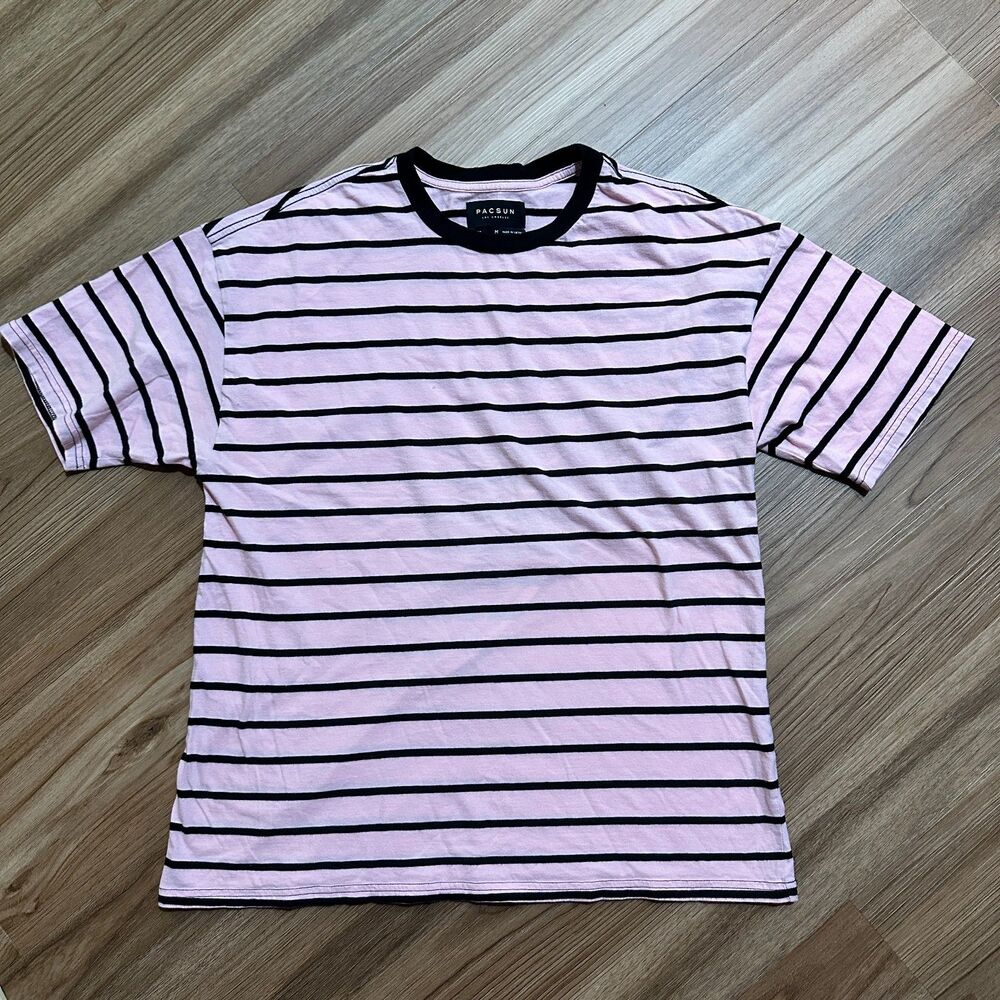PacSun Los Angeles Pink Black Striped Short Sleeve Boxy Fit T-Shirt Men's M